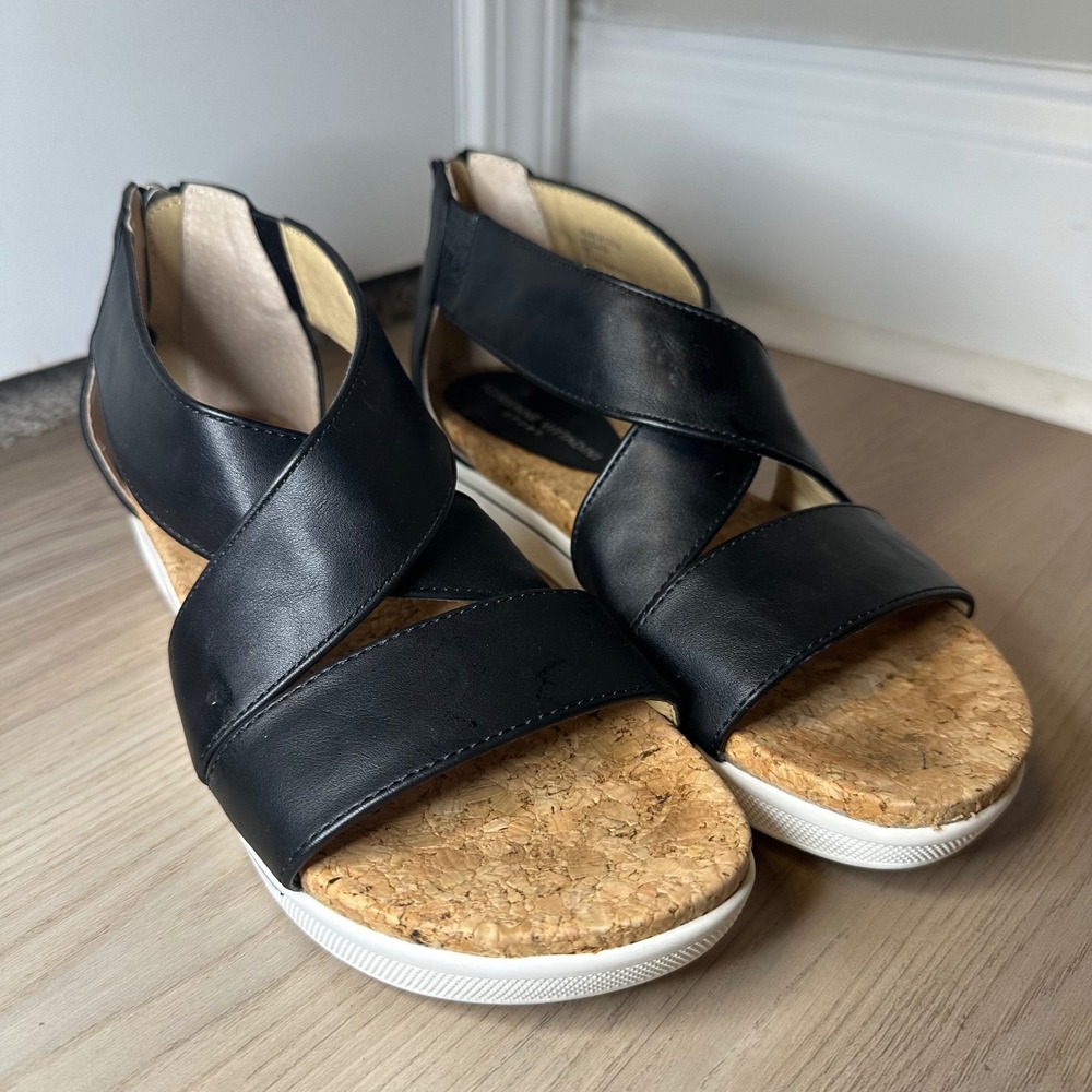 Adrienne Vittadini Sport Claud Black Cork Platform Sandals Womens 8M - Picture 3 of 8